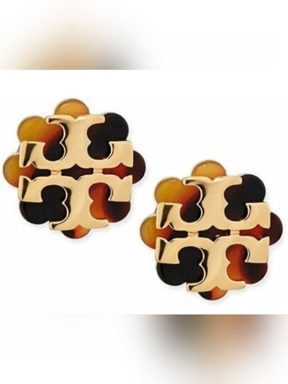 Tory Burch Tortoise Logo Stud Earrings - Gold & Brown